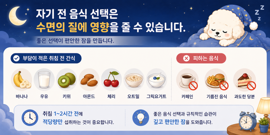 꼬똥 슬리피의 자기전 음식 선택에 도움이 되는 이미지
