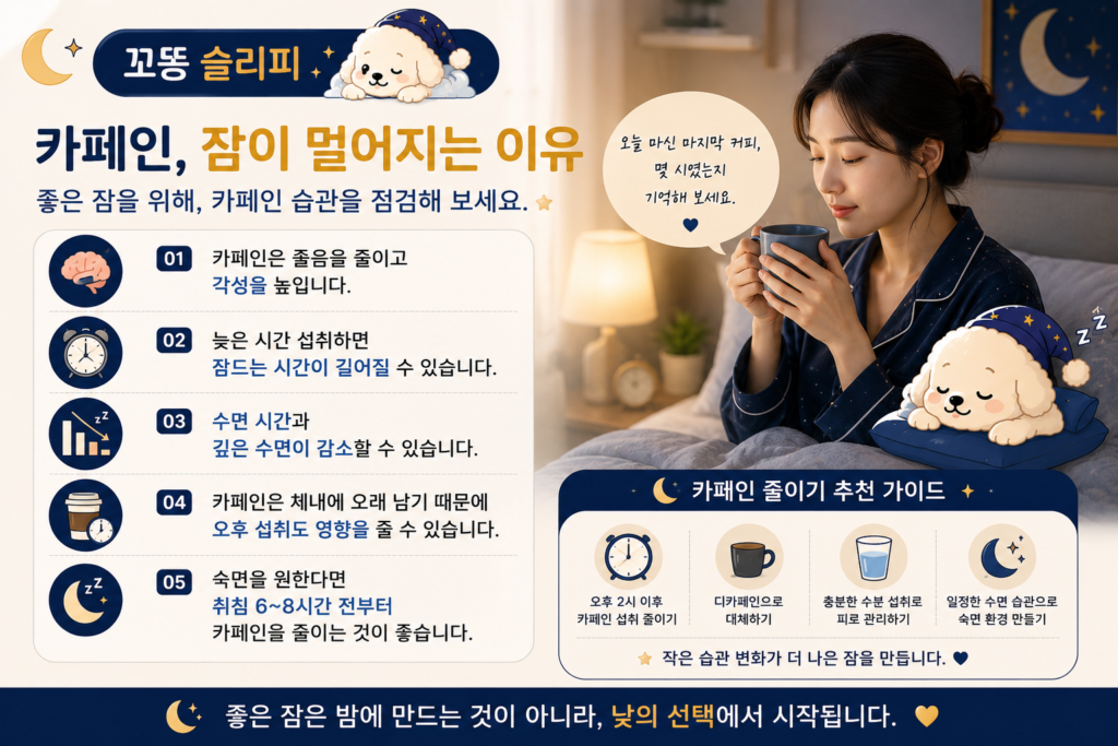 꼬똥 슬리피의 카페인, 잠이 멀어지는 이유 핵심 요약