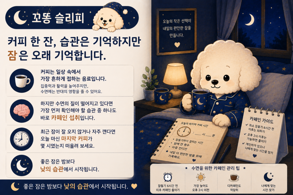 꼬똥 슬리피의 카페인 섭취에 대한 마무리 요약 내용