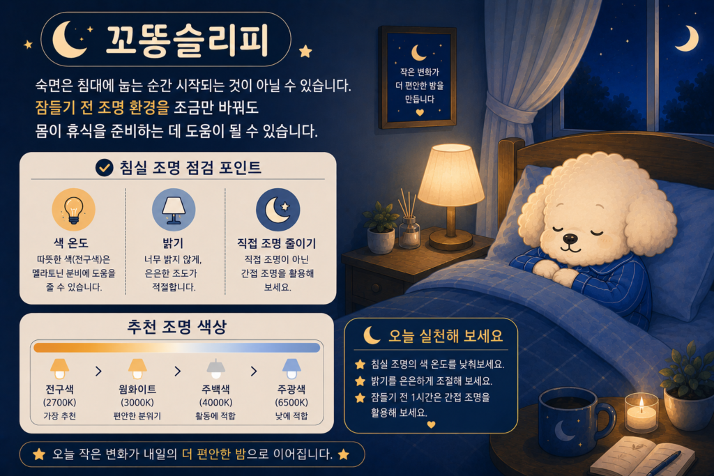 잠이 잘 오는 조명 색과 밝기, 숙면을 위한 침실 조명 가이드 요약