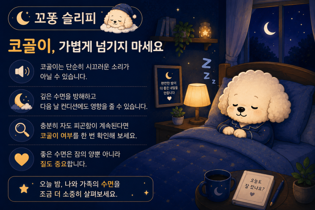 코골이를 줄이는 생활습관을 실천하는 꼬똥 슬리피