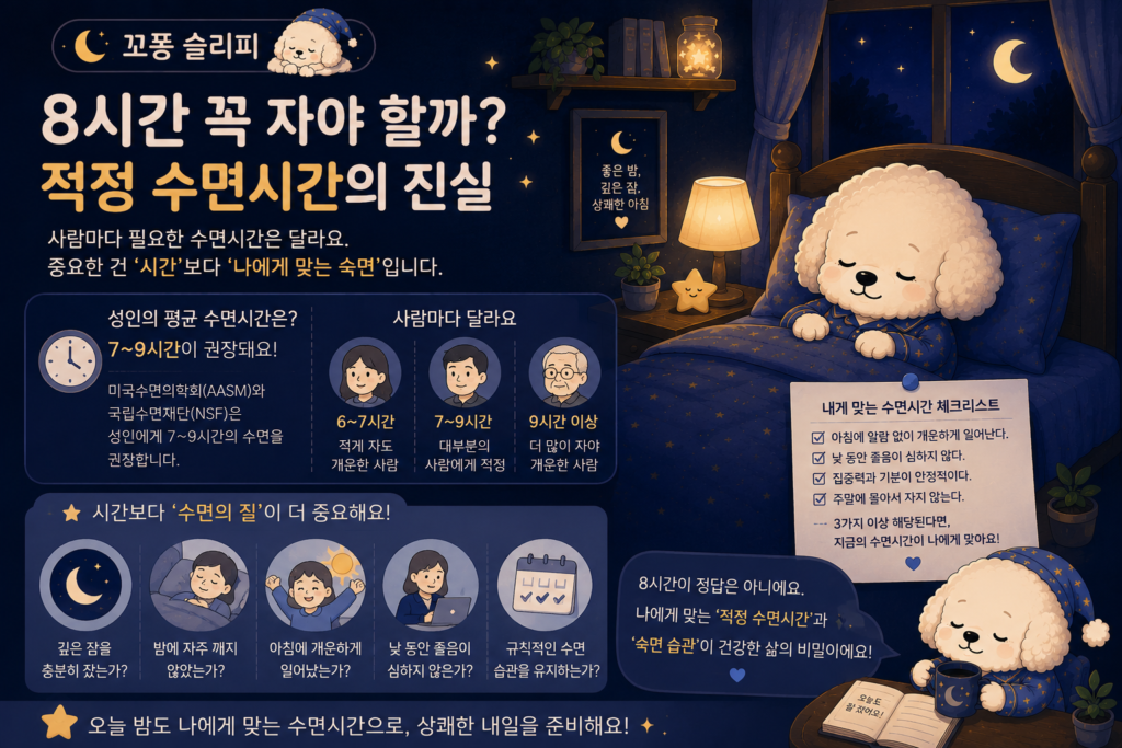 8시간 꼭 자야 할까? 건강한 수면 습관을 안내하는 꼬똥 슬리피 마무리 이미지